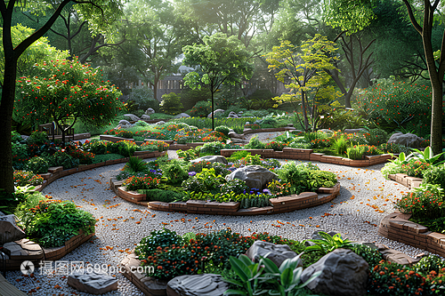 石頭與花卉交織的園林